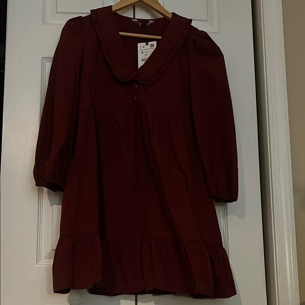Burgundy long sleeve Zara mini dress